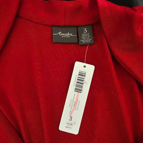 #184 NEW Chicos Size 3 Travelers Classic Side-Slit Jacket in Enamel Red - Picture 8 of 9